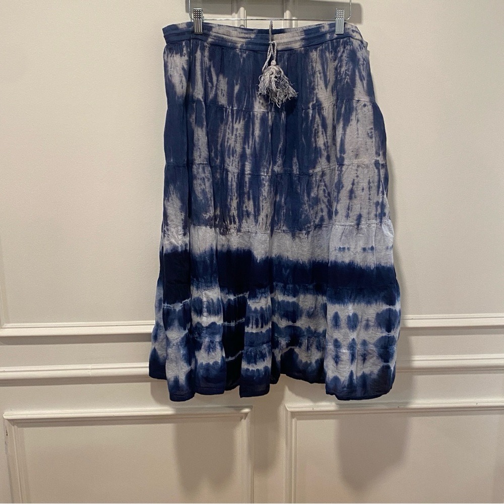 Cute Options Skirt M Blue Tie Dye Elastic Waist Tiered Midi‎ Boho India Cotton